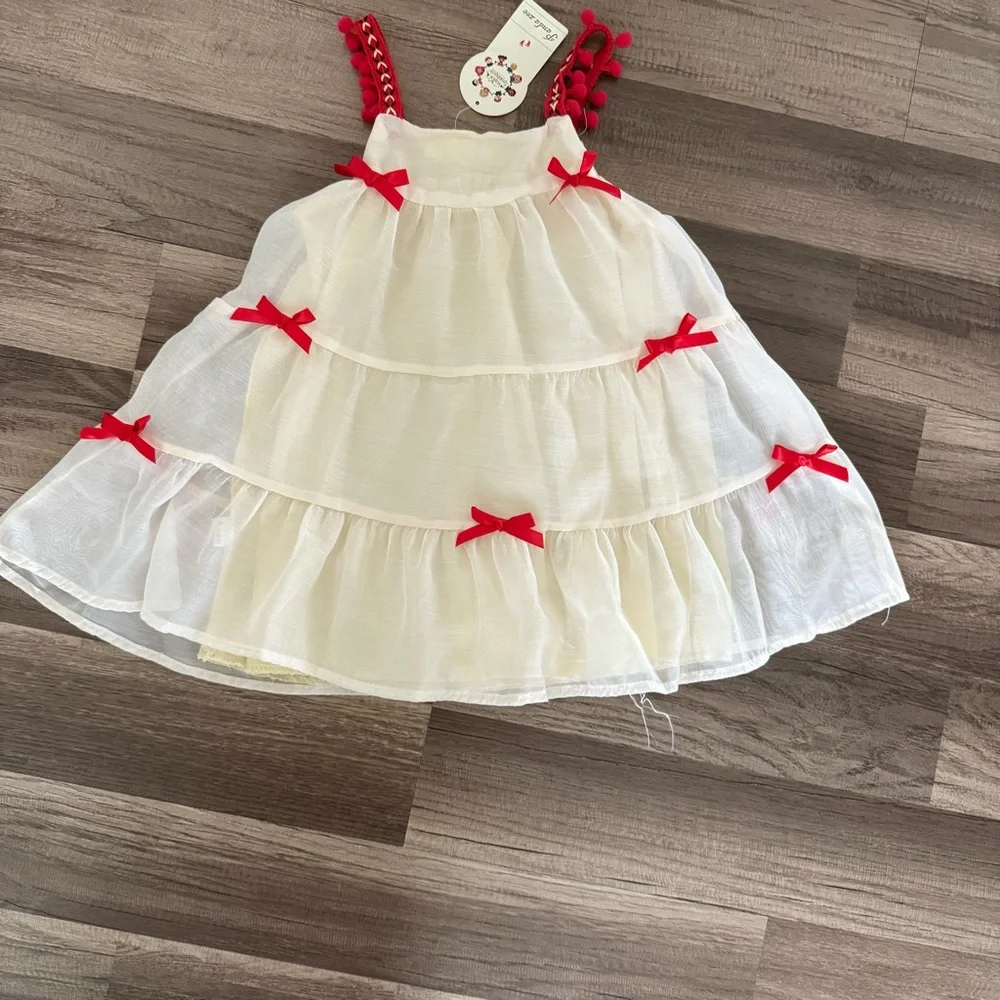 Adorable Cream and Red Kids Dress
